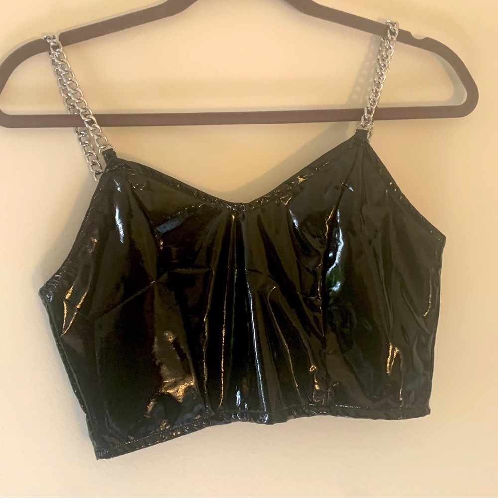 Full zip chained latex look top
